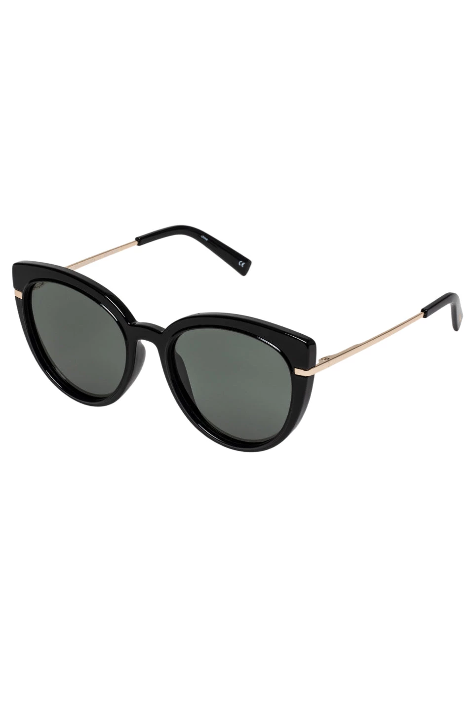 Le Specs Eyewear Promiscuous Black Khaki Lens Polarised Sunglasses With Gold Arms