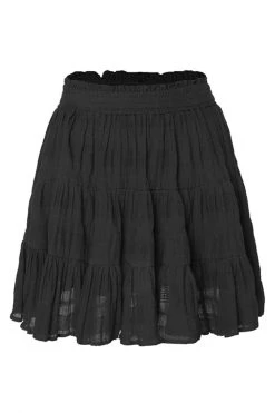 Ivy + Jack Skirts Lexi Black Shirred Cotton Tiered Mini Skirt
