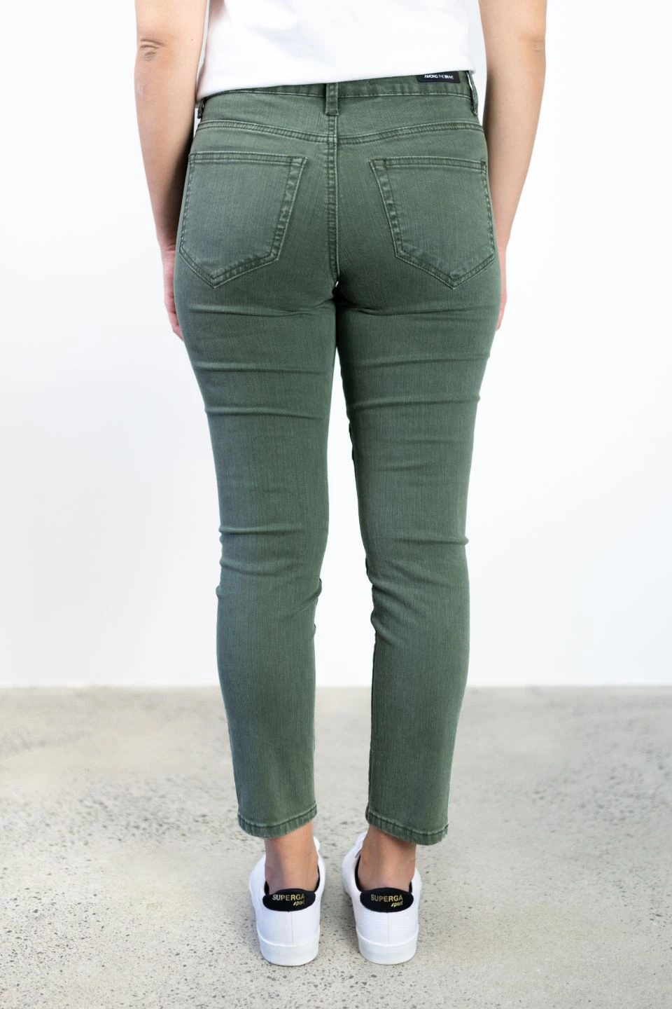 Among The Brave Lily Khaki Mid Rise Knee Panel Denim Jean