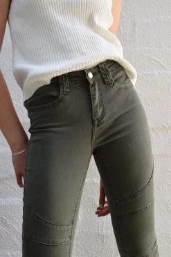 Among The Brave Lily Khaki Mid Rise Knee Panel Denim Jean