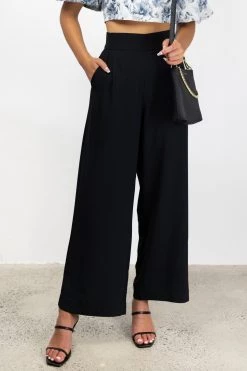 Among The Brave Instinct Black Flat Front Stretch Back Wide Leg Pant Pants