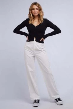 All About Eve Lindsay Black Rib Button Front Top