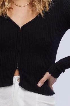 All About Eve Lindsay Black Rib Button Front Top