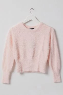 Among The Brave Lovable Candyfloss Eyelash Yarn Cropped Crew Neck Knit Knitwear