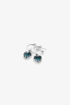Stolen Love Anchor Heart Blue Quartz Semi Hoop Stud Earrings