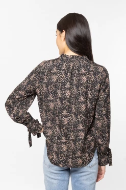 Billie The Label Love Story Black Tie Cuff LS V Neck Button Front Top