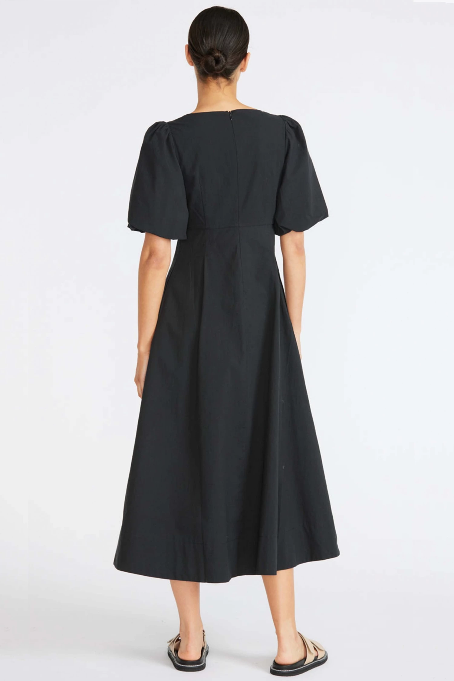 Staple The Label Luna Puff Sleeve Black Midi Dress