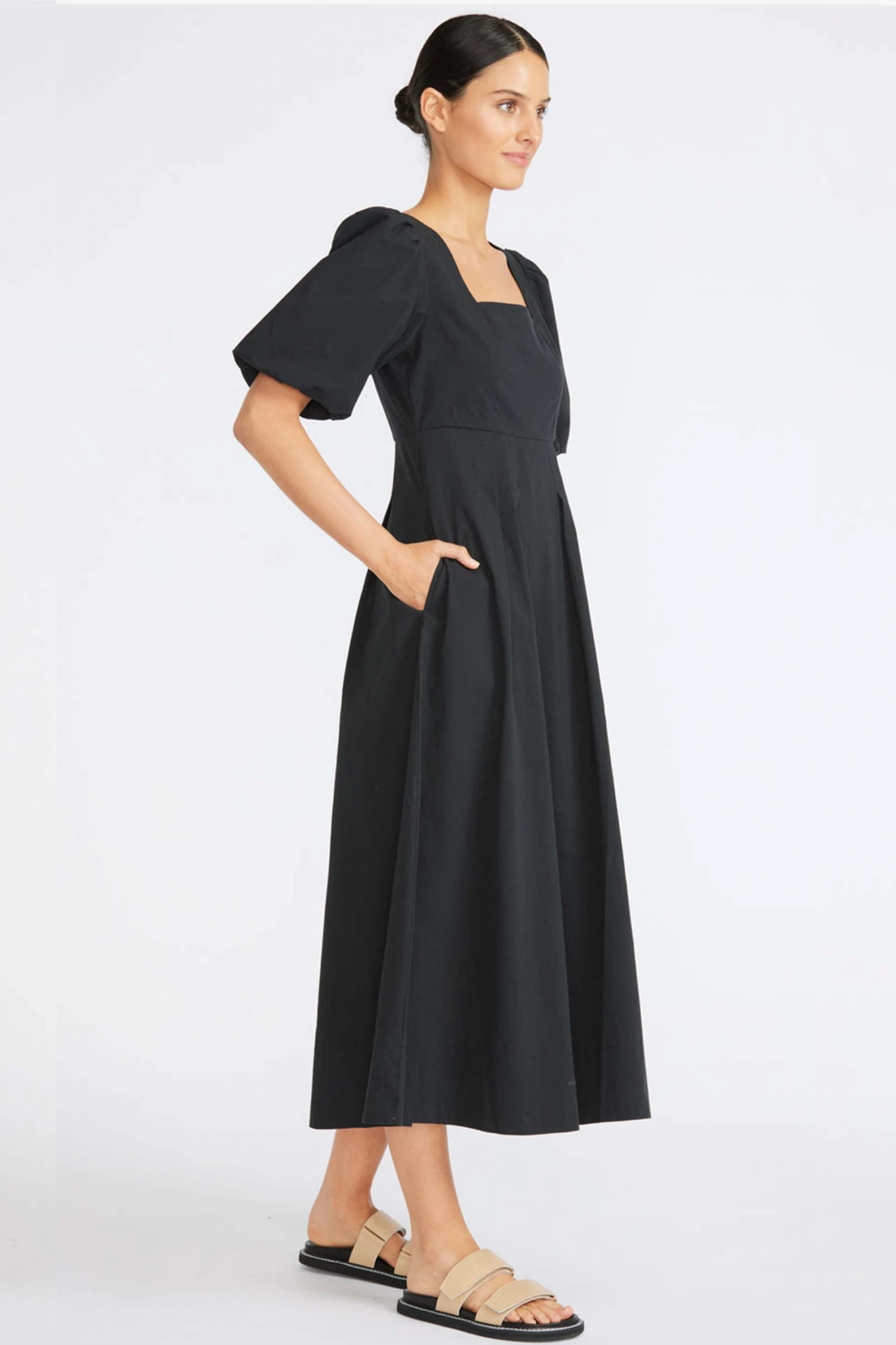 Staple The Label Luna Puff Sleeve Black Midi Dress