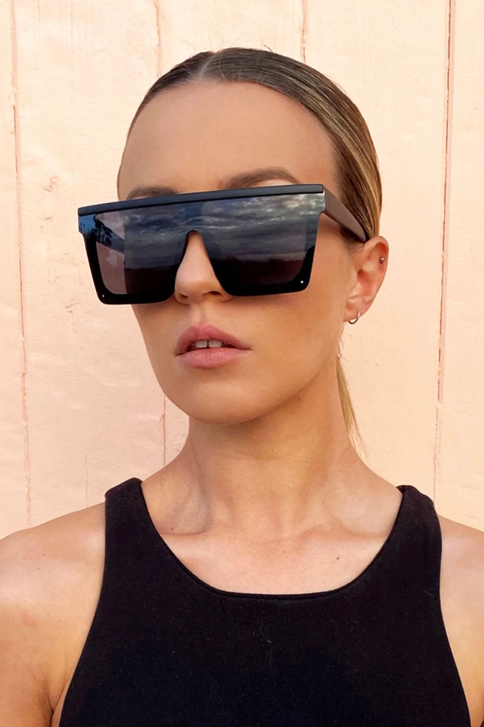 Reality Eyewear Malibu Oversized Flat Top Square Black Sunglasses Eyewear
