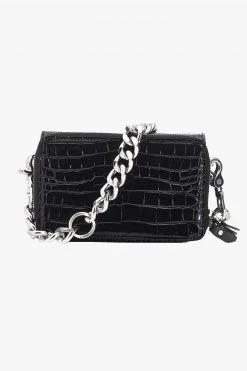 Stolen Little Trouble Black Croc Shoulder Bag With Silver Chain Hardware