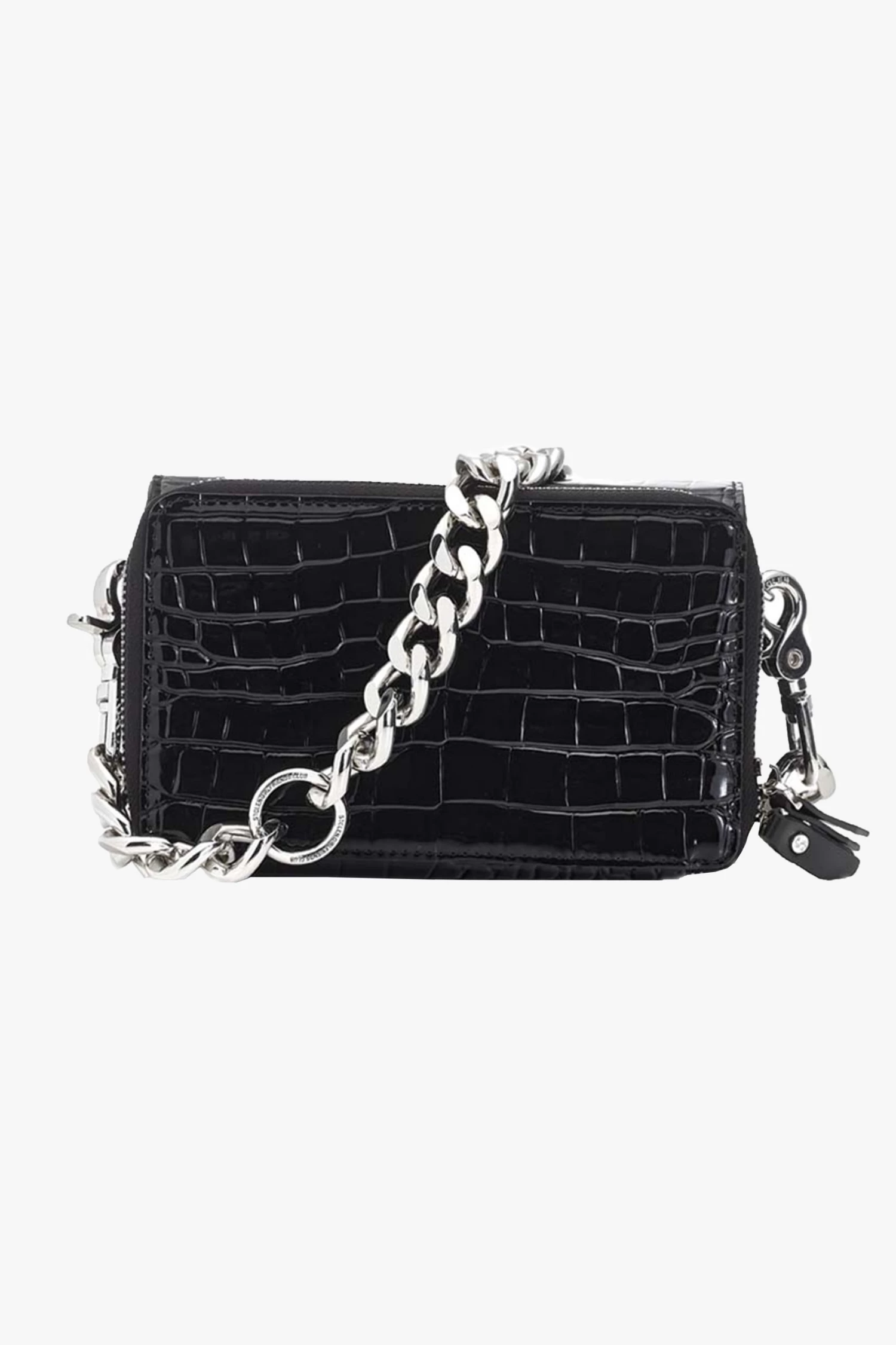 Stolen Little Trouble Black Croc Shoulder Bag With Silver Chain Hardware
