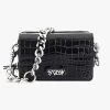 Stolen Little Trouble Black Croc Shoulder Bag With Silver Chain Hardware