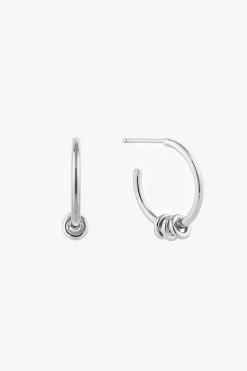 Ania Haie Modern Minimalism Silver Hoop Earrings With Circle Bead Detail