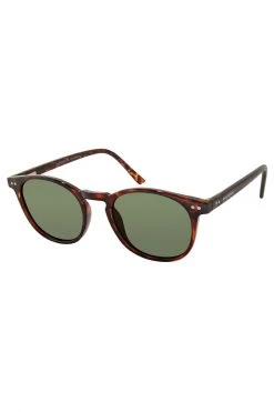 Prive Revaux Eyewear Maestro Round Thin Deep Chocolate Tortoise Green Lens Sunglasses