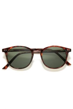 Prive Revaux Eyewear Maestro Round Thin Deep Chocolate Tortoise Green Lens Sunglasses