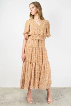 Among The Brave Sensational Spice Floral Georgette Tiered Tie Waist Maxi Skirt Skirts