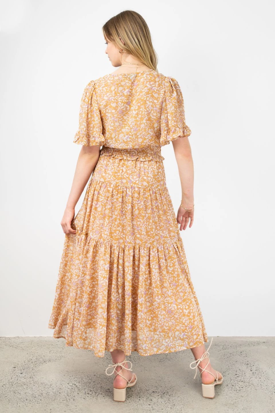 Among The Brave Sensational Spice Floral Georgette Tiered Tie Waist Maxi Skirt Skirts