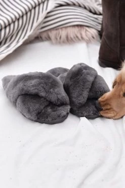 Emu Mayberry Charcoal Wool Crossover Slippers Loungewear Basics
