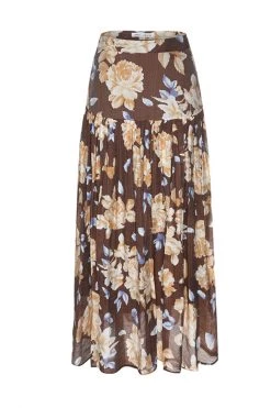 Ivy + Jack Mila Chocolate Floral Deep Basque Midi Skirt Skirts