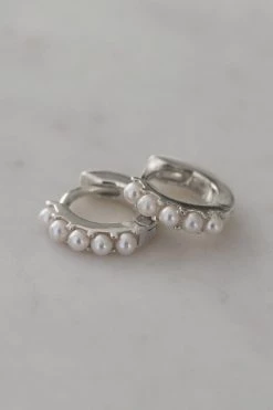 Sophie Jewellery Mini Pearl Huggies Earrings Silver