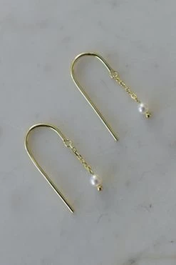 Sophie Jewellery Mini Pearl Thread Hook Earrings Gold