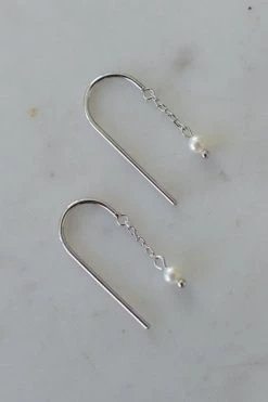 Sophie Mini Pearl Thread Hook Earrings Silver