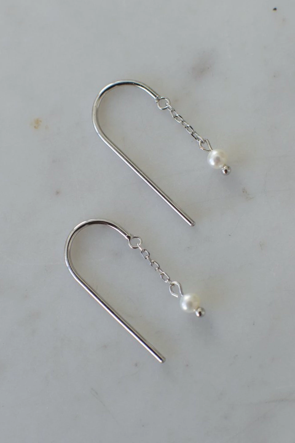 Sophie Mini Pearl Thread Hook Earrings Silver