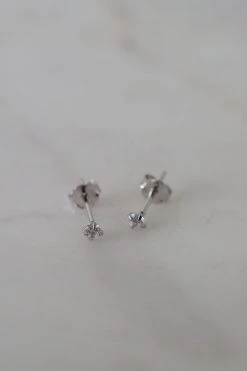 Sophie Jewellery Mini Rock Stud Earrings Clear Silver