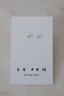 Sophie Jewellery Mini Rock Stud Earrings Clear Silver