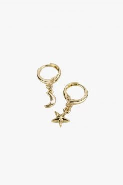 Flo Gives Back 15% To Women In Need Jewellery Moon And Star Gold Huggie Earrings