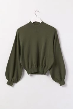 Ivy + Jack Motivation Khaki Cotton Fine Gauge Balloon High Neck Knit