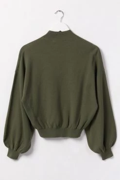Ivy + Jack Motivation Khaki Cotton Fine Gauge Balloon High Neck Knit
