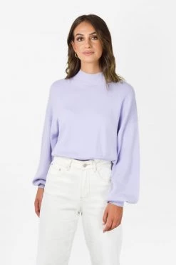 Ivy + Jack Motivation Lilac Cotton Fine Gauge Balloon High Neck Knit