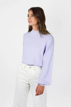 Ivy + Jack Motivation Lilac Cotton Fine Gauge Balloon High Neck Knit