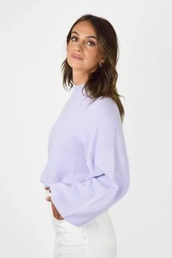 Ivy + Jack Motivation Lilac Cotton Fine Gauge Balloon High Neck Knit