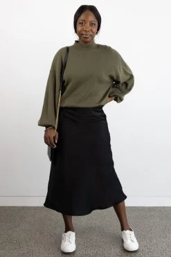 Ivy + Jack Motivation Khaki Cotton Fine Gauge Balloon High Neck Knit