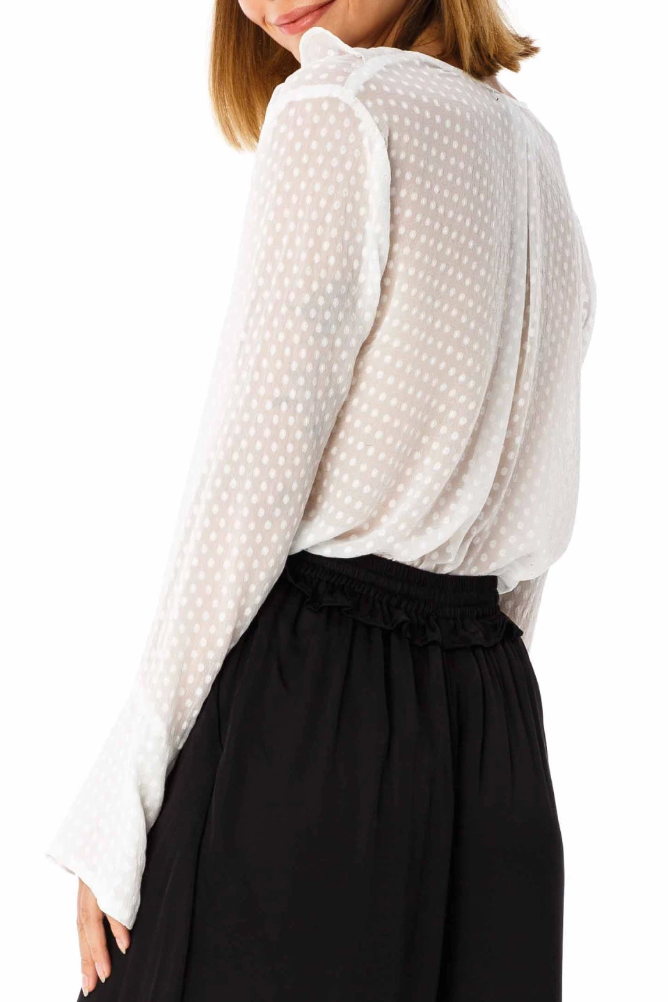 Blak Nera V Frill LS Self Spot White Top