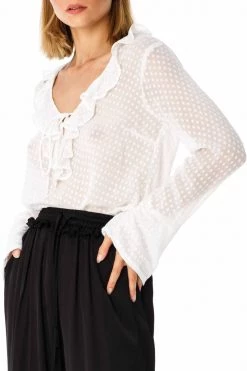 Blak Nera V Frill LS Self Spot White Top