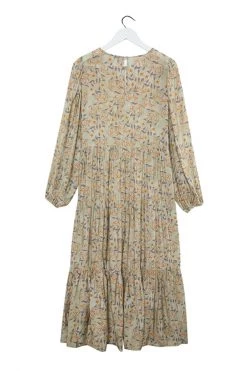 Ivy + Jack Naomi Pistachio Floral Blouson LS Tiered Maxi Dress Dresses