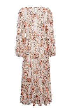 Ivy + Jack Naomi Sand Floral Blouson LS Tiered Maxi Dress Dresses