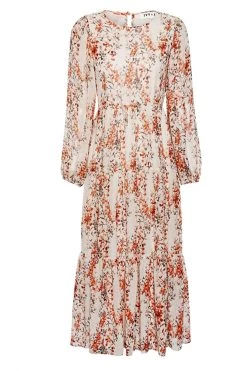 Ivy + Jack Naomi Sand Floral Blouson LS Tiered Maxi Dress Dresses
