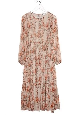Ivy + Jack Naomi Sand Floral Blouson LS Tiered Maxi Dress Dresses