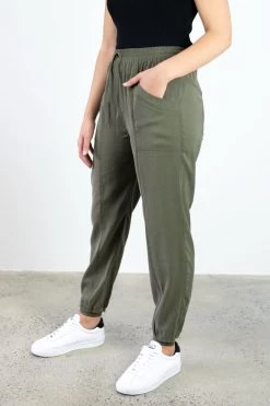 Among The Brave New Warrior Khaki Relaxed Drapey Drawstring Stretch Cuff Pant Pants