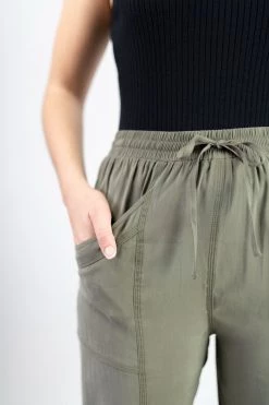 Among The Brave New Warrior Khaki Relaxed Drapey Drawstring Stretch Cuff Pant Pants