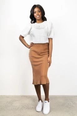 Ivy + Jack New In Dynamic Mocha Cupro Bias Midi Skirt