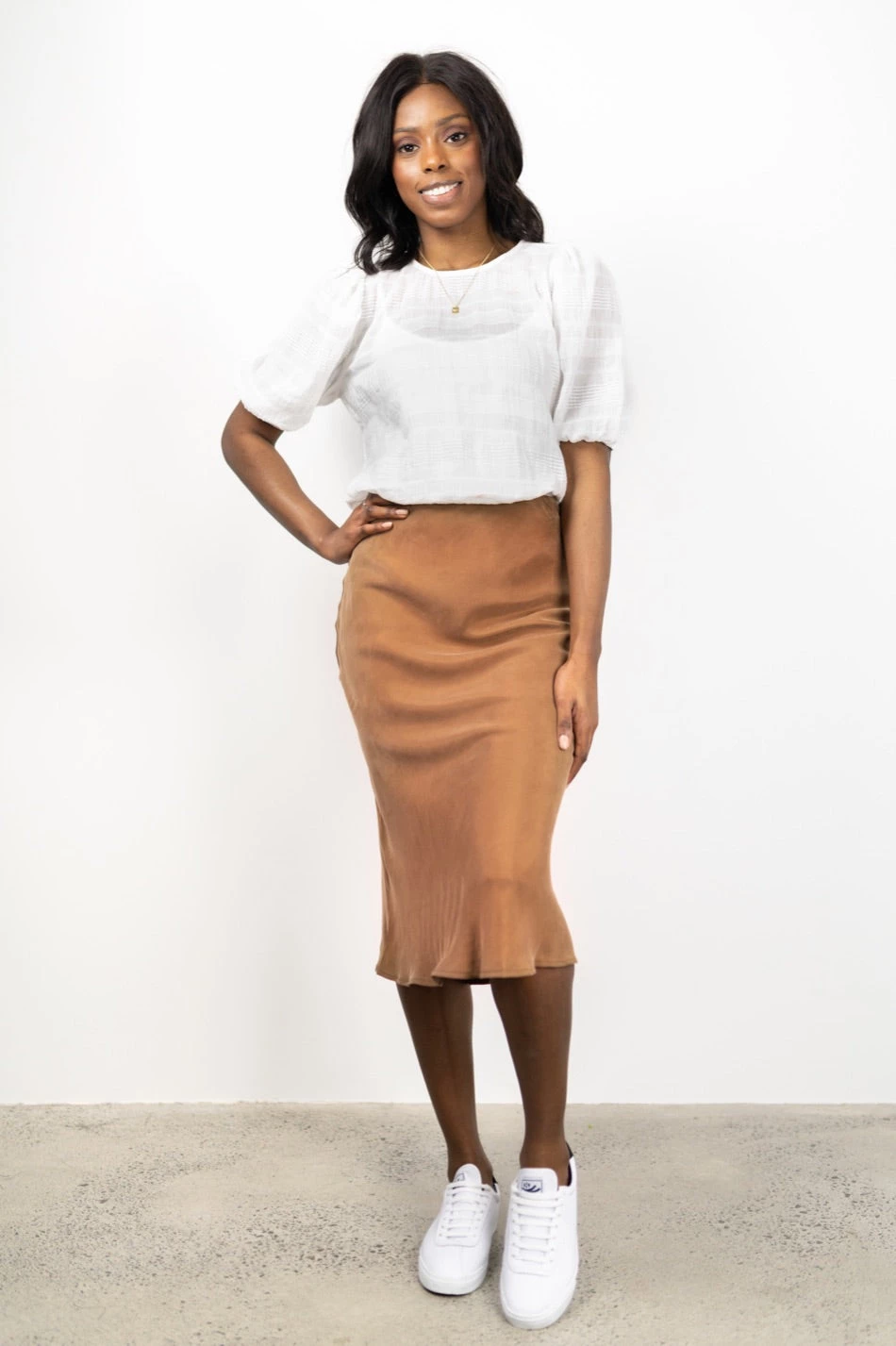 Ivy + Jack New In Dynamic Mocha Cupro Bias Midi Skirt