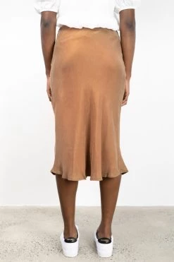 Ivy + Jack New In Dynamic Mocha Cupro Bias Midi Skirt