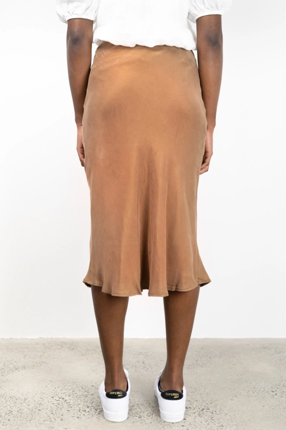 Ivy + Jack New In Dynamic Mocha Cupro Bias Midi Skirt