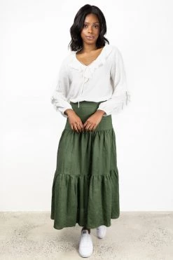 Among The Brave Tops & Tees Day Dream Ivory Soft Linen Blend Frill Neck LS Top