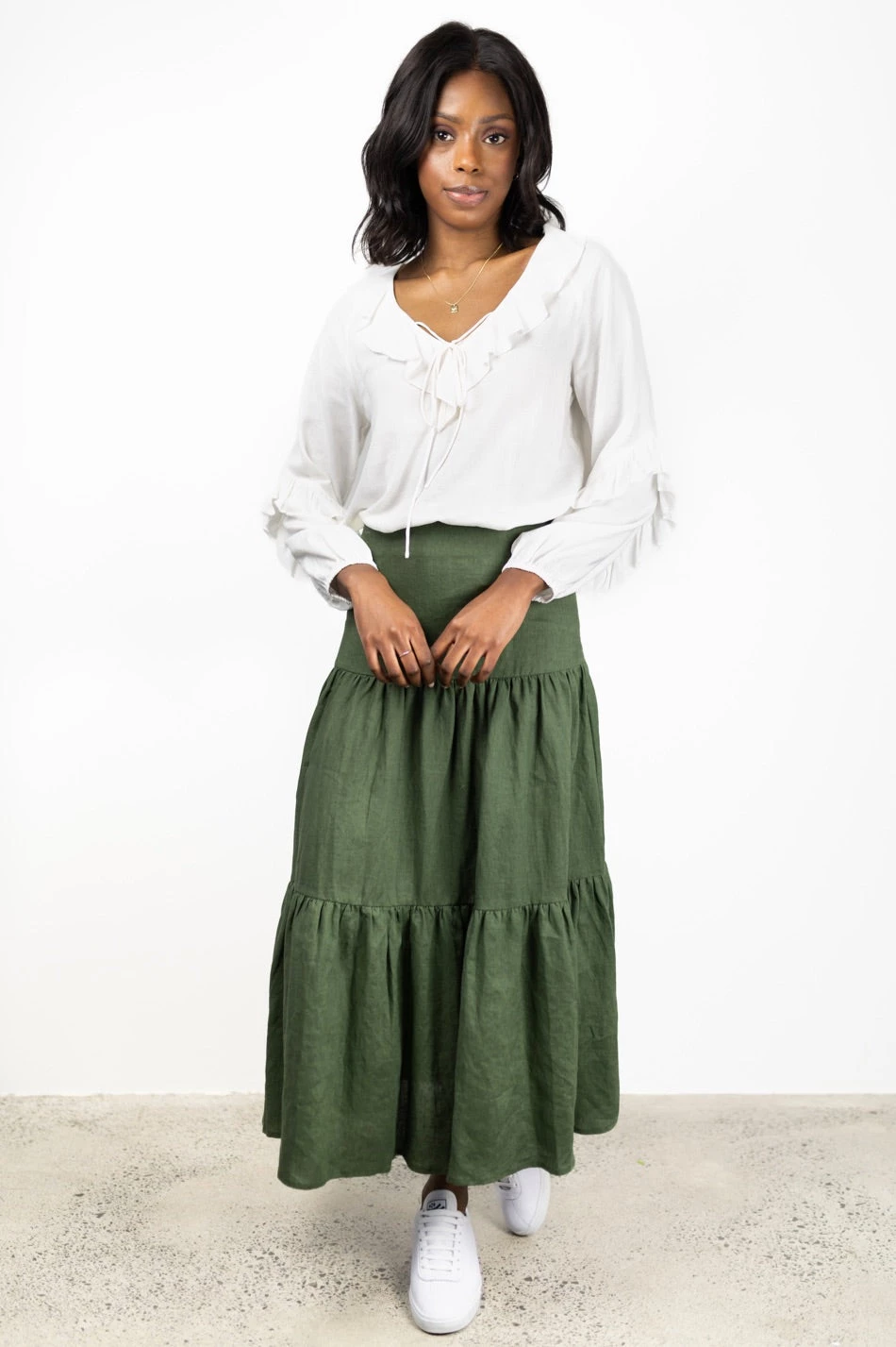 Among The Brave Tops & Tees Day Dream Ivory Soft Linen Blend Frill Neck LS Top